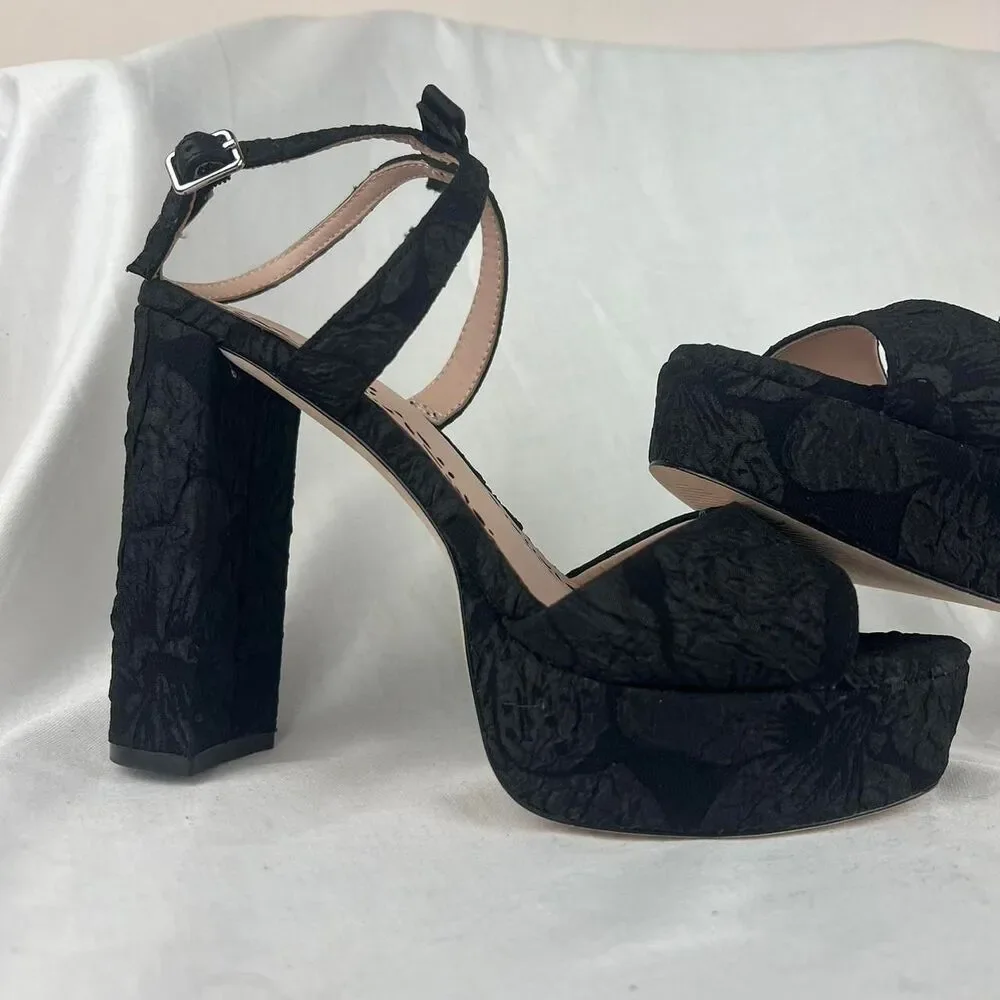 Muse by Marchesa Francesca Floral Print Bow Detail Platform Ankle Strap Size 8